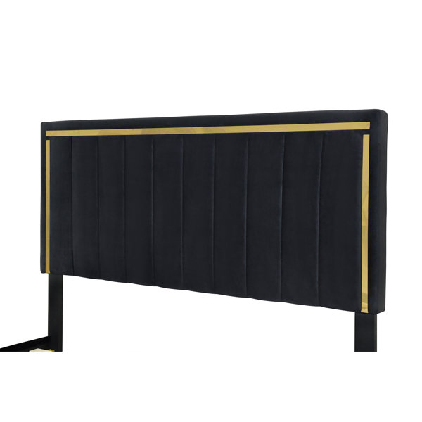 Mercer41 Memarie Velvet Queen Upholstered Platform Bed with Gold Legs